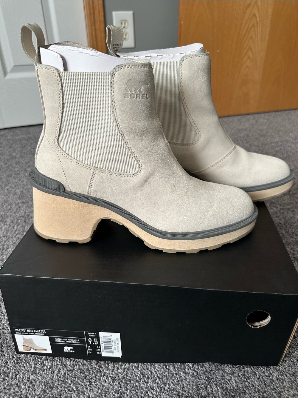 Sorel Cream Suede Chelsea Lug-Heel Ankle Boots